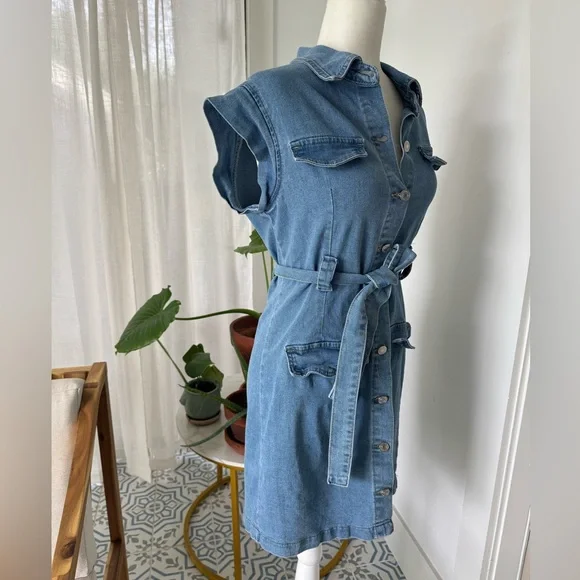 Women’s SHEIN Denim Button-Down Dress Size Large - Picture 4 of 10